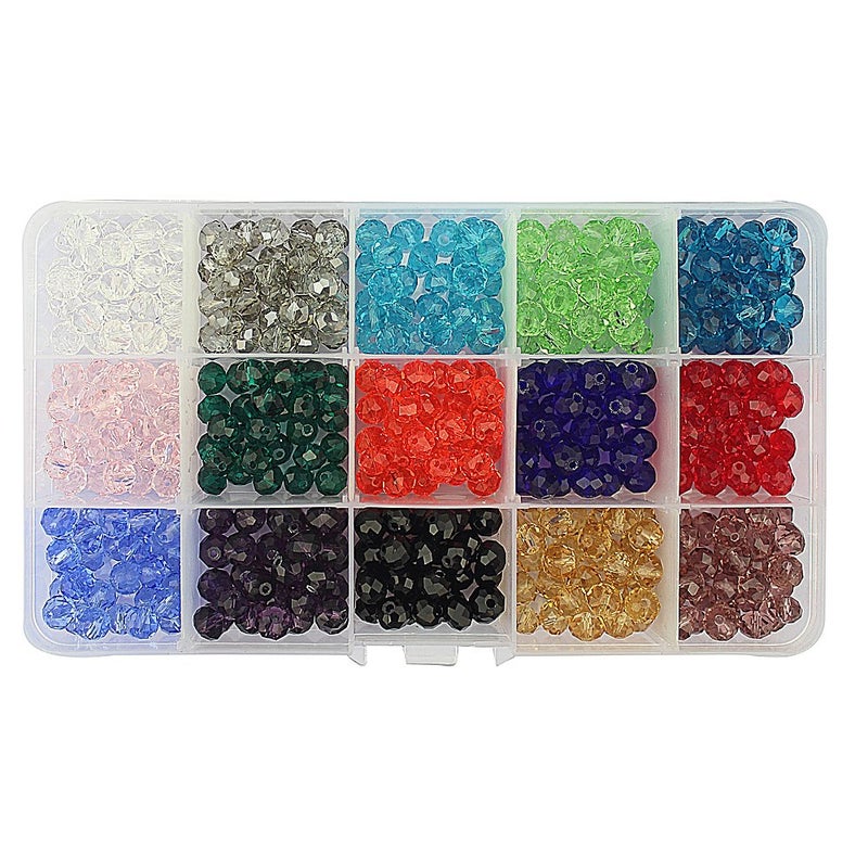 LolliBeads (TM) Wholesale Mix Lot 8 mm Briolette Faceted Rondelle Crystal Glass Beads for Jewelry Making with Container Box (450pcs) - Image 4